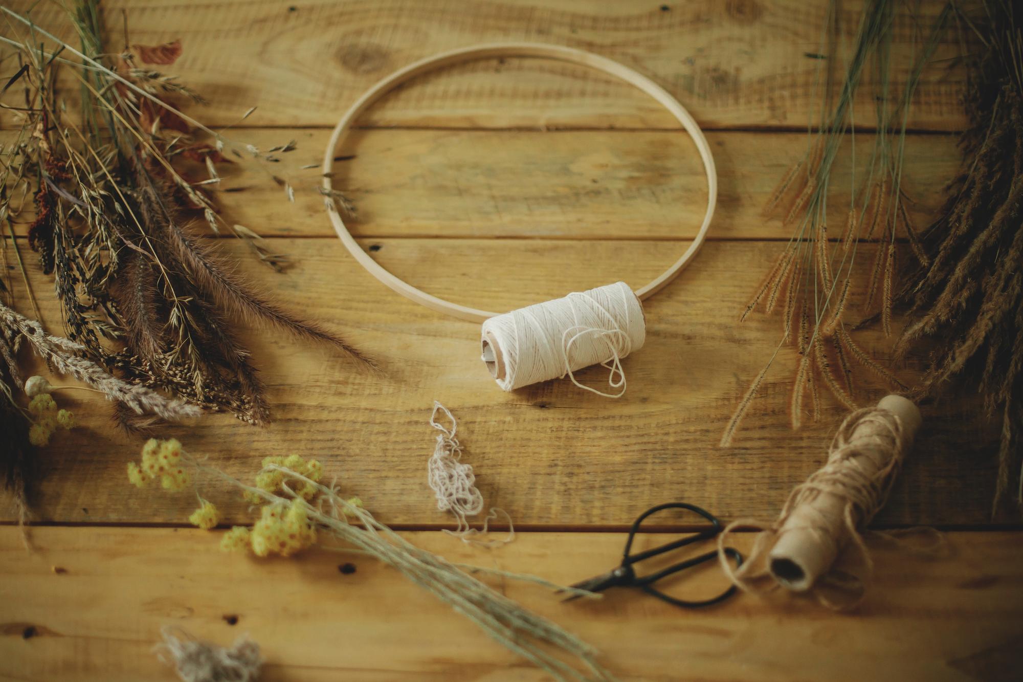 Cozy studio corner with hoop and thread